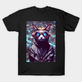 Cool Japanese Techno Cat In Future World Japan Neon City T-Shirt